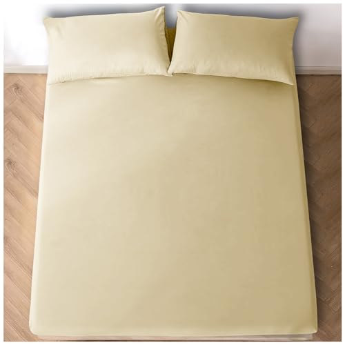 GC GAVENO CAVAILIA Premium Plain Dye Fitted Bed Sheet, Washable Bedding & Linen, Bobble Free Super Soft Bottom, Cream, 4Ft Double, 708162