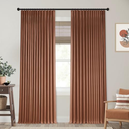 Mrs.Naturall Terracotta Linen Pinch Pleated Blackout Curtains 42x84 Inche Length for Dining Room
