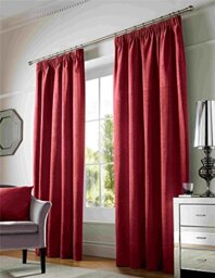 Alan Symonds Curtains Pencil Pleat Taped Heading Fully Lined, Chenille Polyester, Red, 66 x 72