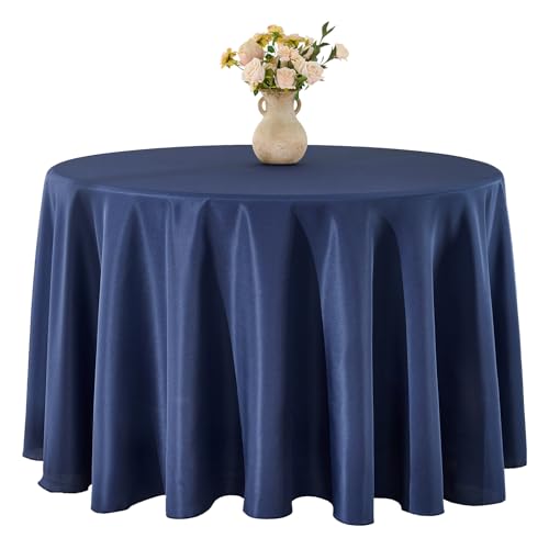 VidaFete Tablecloth 2 Pack 120inch Round Table Cloth Polyester, Navy Blue - Stain and Wrinkle Resistant Polyester Dining Table Cover for Kitchen Dining Party Wedding Tabletop Buffet Decoration