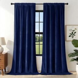 Joydeco Blue Velvet Curtains 90 inch Length 2 Panels Burg Set, Luxury Rod Pocket Thermal Insulated Window Blackout Curtain, Room Darkening Drapes for Living Dining Room Bedroom Privacy
