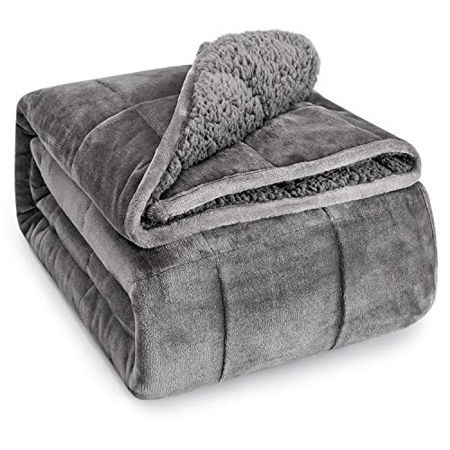 "Wemore Sherpa Fleece Weighted Blanket for Adult 15 lbs King 80""x87"" Grey - Better Sleep, Relax Body & Mind, Dual Sided Soft Fuzzy Heavy Throw Blankets, Plush Flannel Top, Chunky Fluffy, Warm Hug"