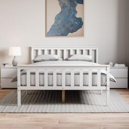 Vida Designs Milan Double Bed Frame - White - High Foot - Solid Pine Wood - 82 H x 144 W x 196.5 D cm - Reinforced Slats - Underbed Storage - Multi Support Base - Bedroom Furniture