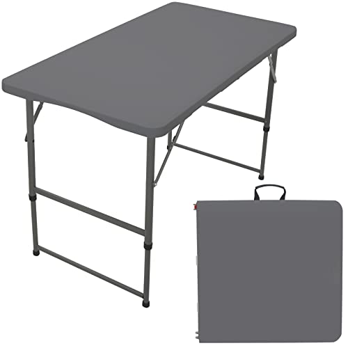 Rainberg 4ft Heavy Duty Folding Table, Tabletop & Sturdy Metal Frame, Foldable Table with Handle, Waterproof, Portable, & Easy Assembly, Ideal for Parties, BBQ, Camping, Beach, Indoor & Outdoor Use