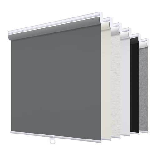 "Sunoff Blackout Roller Shades Blinds Cordless for Windows Pull Down Room Darkening Door Blinds with Thermal Insulated Easy to Install for Living Room,Bedroom,Home,Office Bathroom Grey 23"" W x 72"" H"
