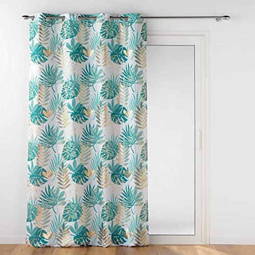 Douceur d'Intérieur Eyelet Curtain 140 x 280 cm Polyester Imp. Metallise Ornella White/Emerald