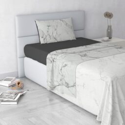 Fashion Bed Sheet Set, Made in Italy, Soft Microfibre Bed Set, Fitted Sheet, Top Sheet 150 x 270 cm and Pillowcase with Inner Flap, Single, Marble