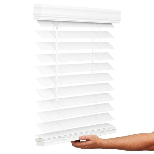 "Lotus & Windoware Cordless, 2-1/2 Inch Faux Wood Blind, Window Blinds, Blinds & Shades, Blinds for Indoor Windows, Bright White, Smooth, 13"" x 72"", Bright White"