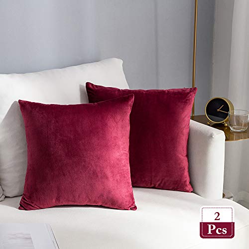 Stellhome Velvet Pillow Covers Decorative Cushion Covers for Bed Couch Sofa Bench, 16 x 16 inch (40 x 40 cm), Burgundy, Pack of 2
