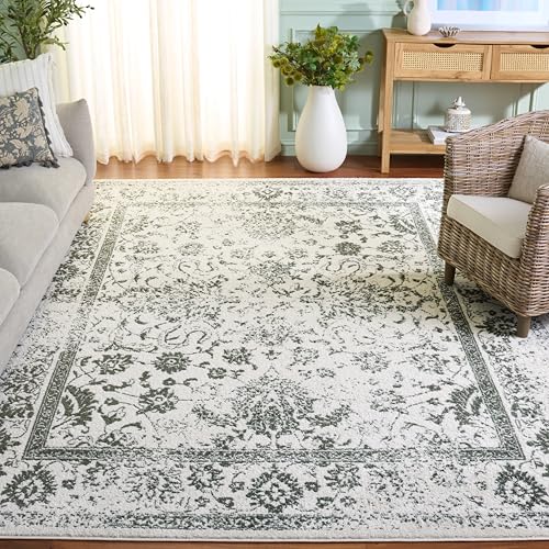 Safavieh Distressed Rug for Living Room, Dining Room, Bedroom - Adirondack Collection, Short Pile, in Ivory and Green, 183 X 274 cm