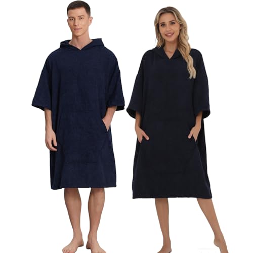 Avisiatree Surf Poncho Hooded Towel for Adults Quick Dry Beach Changing Robe with Pockets, Unisex Swim Cover-Up, Dark Blue Bath Towel for Surfers & Swimmer Gifts