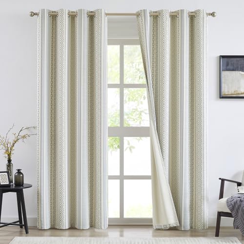 Melodieux Blue Boho Blackout Curtains for Bedroom 84 Inch Length 2 Panels Set, Living Room Darkening Thermal Insulated Geometric Curtains, 80% Blackout Vintage Bohemian Cotton Window Drapes