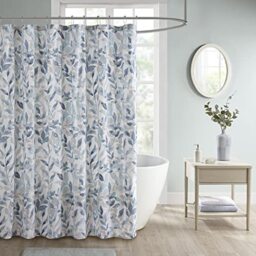 Madison Park Essentials Sofia Shower Curtain, Luxurious Botanical Print, Modern Serene Bathroom D cor, Machine Washable Bath Privacy Screen, 72x72, Blue