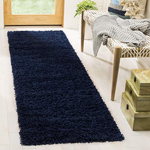 Safavieh Shag Rug for Living Room, Dining Room, Bedroom - Athens Shag Collection, High Pile, in Navy, 91 X 152 cm