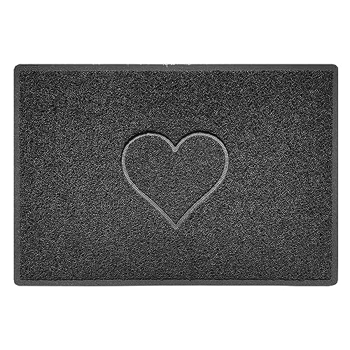 Nicoman Heart Embossed Shape Door Mat Dirt Trapper PVC Spaghetti Mat Washable Quick Drying Barrier Doormat-Dark Grey (Drainage Open-Back)-Large (90x60cm)