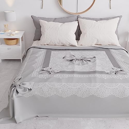 PETTI Artigiani Italiani - Microfibre Sofa Cover 220 x 270 cm, Grey Bow Pattern - Multipurpose for Sofas, Bedspreads and Table Covers - Washable Protective Cover
