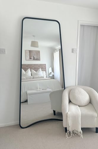 "The Coartans - New Black Metal Isoscelles Trapezoid Shape Framed Wall Mirror with arched bottom. 79"" X 38"" (200CM X 95CM)"