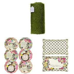 Talking Tables Artificial Grass Table Runner, Alice in Wonderland Paper Plates, platters - Mad Hatter Afternoon Tea Party Tableware Decorations for Kids or Adults Birthday Parties
