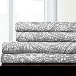 King Size Sheets - Breathable Luxury Bed Sheets with Full Elastic & Secure Corner Straps Built In - 1800 Supreme Collection Extra Soft Deep Pocket Bedding Set, Sheet Set, King, Paisley Gray