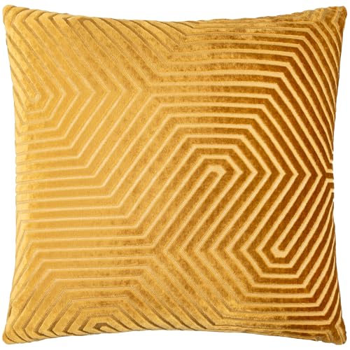 Paoletti Evoke Velvet Polyester Filled Cushion – Luxurious Chevron Pattern Decorative Square Pillow With Filling (Gold - 55x55cm)