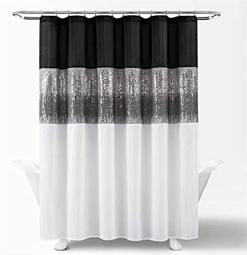 "Lush Decor Night Sky Shower Curtain, 72"" x 72"", Black & White"