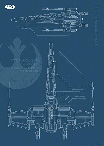 Komar Wall Picture - Star Wars Blueprint X-Wing - Children's Room, Teenager's Room, Decoration, Art Print - Without Frame - WB179-50 x 70 cm - Size: 50 x 70 cm (Width x Height), Blue