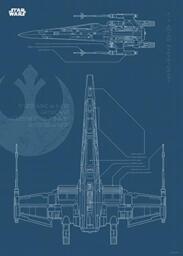 Komar Wall Picture - Star Wars Blueprint X-Wing - Children's Room, Teenager's Room, Decoration, Art Print - Without Frame - WB179-50 x 70 cm - Size: 50 x 70 cm (Width x Height), Blue