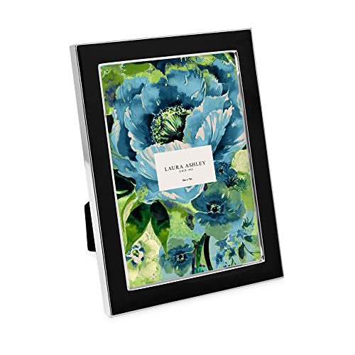 Laura Ashley 5x7 Black Enamel Picture Frame, Silver Metal Edge with Easel, for Countertop, Counterspace, Tabletop Display, Bookshelf, Desk, Wall D cor, Photo Gallery (5x7, Black W/Silver)