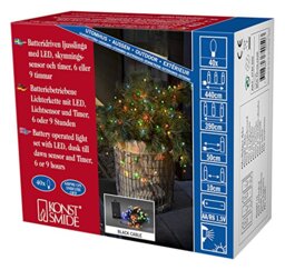 Konstsmide LED Cherry Fairy Lights / (IP44) / Battery Operated: 4 x AA 1.5 V (not Included) / Dusk Till Dawn Sensor 6 and 9 Hour Timer / 40 Multi Coloured Diodes/Black Cable