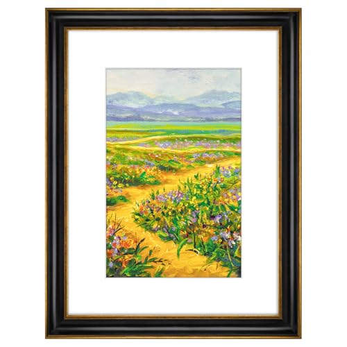 Golden State Art, 12x16 Photo Frame With Mat for Pictures 8x12 and Real Glass (Black With Antique Gold Trim - White Color Mat, 1.25 Inch Frame Border)