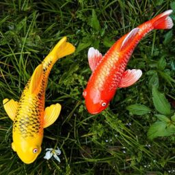 Teaeeno Koi Fish Decor, 2pcs Antique Koi Fish Garden Statue, Bronze Lawn Art, Lucky Figurine Outdoor Yard Sculptures,Garden Carp Statue Decor for Outdoors,Patio,Yard,Lawn,Pond,Home Decoration (Yellow)