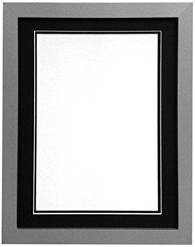 "H7 Silver Picture Photo Frame With Black Double Mount 14""X11"" for Pic Size A4"