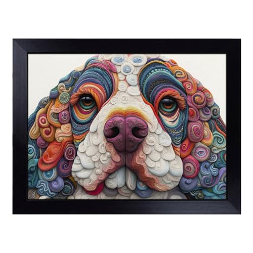 Lap Tray with Bean Bag Cushion, Cocker Spaniel Dog - Handmade in the UK, Raised Wooden Edge, Padded Cushion, Heat-Resistant Wipe-Clean Surface, for Meals, Laptops and Crafts