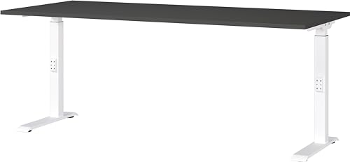 Germania Desk 7912-569, in graphite/white, medium height setting, 180 x 91 x 80 cm (WxHxD)
