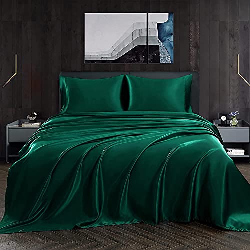 Homiest Twin XL Blackish Green Deep Pocket Satin Sheets, 3-Piece - 15-Inch Deep Pocket Design, Silky Soft for Hair And Skin, Wrinkle And Fade Resistant, Machine Washable, Glossy Finish