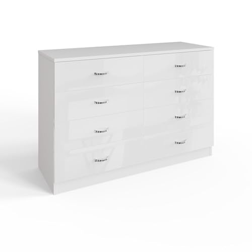 FWStyle Chilton White Gloss 8 Drawer Chest 73.5x104x40cm Bedroom Storage