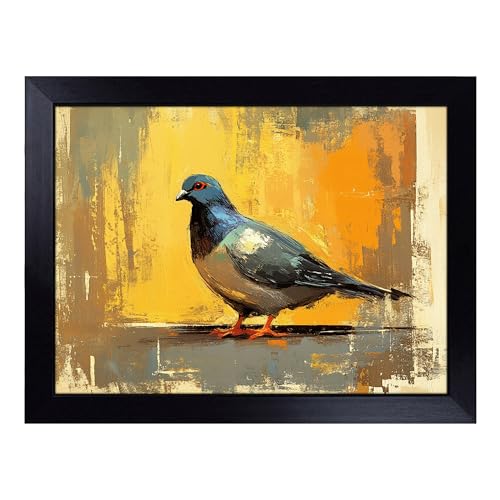 Lap Tray with Bean Bag Cushion, Pigeon Graphic - Handmade in the UK, Raised Wooden Edge, Padded Cushion, Heat-Resistant Wipe-Clean Surface, for Meals, Laptops and Crafts