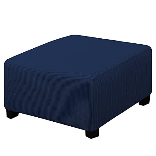 Easy-Going Stretch Square Ottoman Cover 30x30x15inch Navy - Folding Storage Footstool cover Furniture Protector Soft Rectangle slipcover with Elastic Bottom