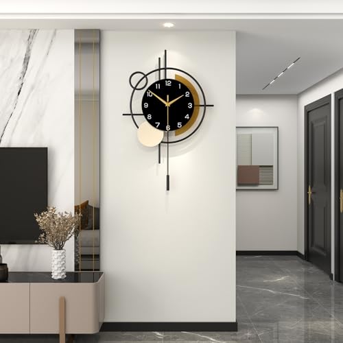 YIJIDECOR Large Wall Clock for Living Room Decor Modern Wall Clock Pendulum - Analog Silent Quartz Battery Operated Metal Decorative Clock for Dining Room,Kitchen,Home,Bathroom,Bedroom,Black 17.7x27.3 in