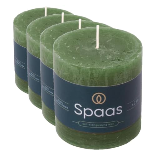 Spaas Rustic Pillar Candle 70/70 mm 25h, Dark Green (Pack of 4)