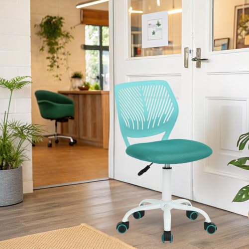 FurnitureR Reception Chairs for Office, Small Reception Chairs, Height Adjustable, 360° Selectable Wheels, Ergonomic Backrest, Breathable Fabric Seat, Candy Turquoise