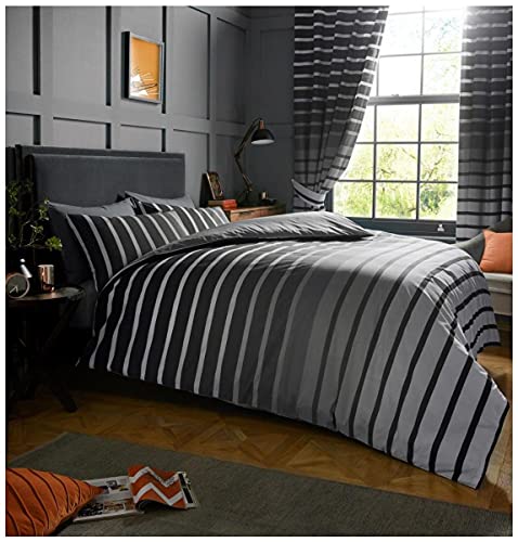 GC GAVENO CAVAILIA Easy Care Striped Bedding King Size, Washable Stripe Duvet Cover, Breathable Printed Quilt Covers, Grey