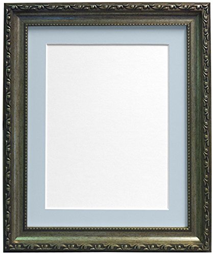 FRAMES BY POST Shabby Chic Picture Photo Frame, Plastic, Silver with Blue Mount, 18 x 14 Image Size 14 x 11 Inches