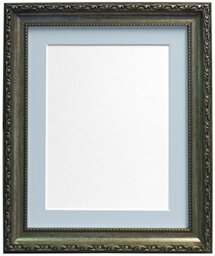 FRAMES BY POST Shabby Chic Picture Photo Frame, Plastic, Silver with Blue Mount, 18 x 14 Image Size 14 x 11 Inches