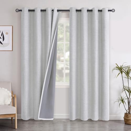 YoungsTex Linen Blackout Curtains 80 Inch Length for Bedroom, Light Blocking Thermal Insulated Drapes with Grommet Room Darkening for Living Room Dining Farmhouse, Birch, 2 Panels, 52 X 80 Inch