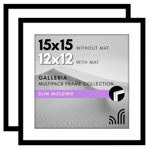 Americanflat 15x15 Picture Frame in Black - Set of 2 - Use as 12x12 Picture Frame with Mat or 15x15 Frame Without Mat - Gallery Wall Frame Set with Plexiglass Cover and Hanging Hardware