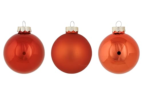 Cosy Home Set of 12 Shiny Matt Opal Orange Glass Christmas Baubles, D8 cm