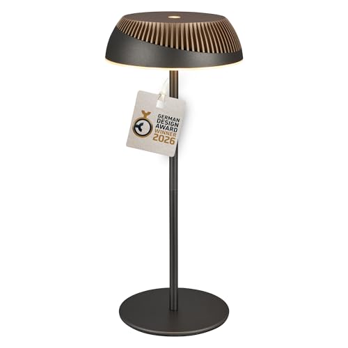 BRILONER - Pilia Rechargeable LED Table Lamp, Stepless Touch Dimmer, IP44, USB-C, Night Light, Bedside Lamps, Battery Lamp, German Design Award Winner 2026, 14 x 32 cm, Anthracite Bronze Metallic