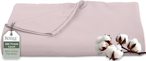 Royale Linens 300 Thread Count 100% Long Staple Combed Cotton Flat Sheet - Super Soft - Top Sheets - Cal King Flat Sheet Sold Separately - Breathable, Cool & Crisp Sheets Only (Cal King, Lavender)