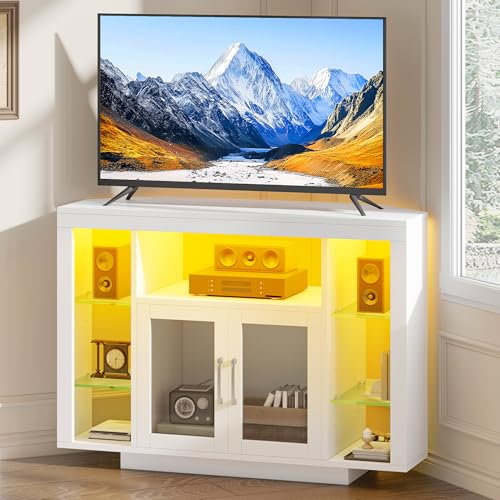 YITAHOME 100CM Corner TV Stand Cabinet with RGB LED Lighting, Corner TV Unit for up to 39 Inch TV with 7 Open Gaming Entertainment Center Shelves for Living Room, Bedroom